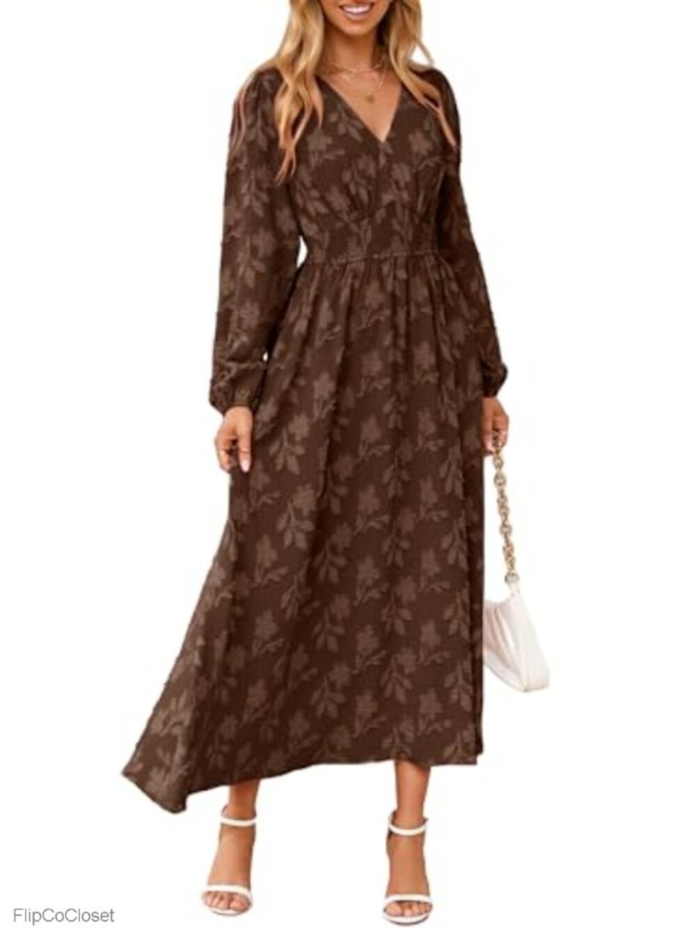 Womens Boho Floral Maxi Dress Long Sleeve V Neck Empire Waist Fall Wedding